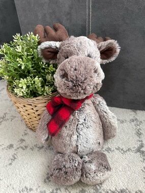 JELLYCAT Marty Moose Holiday Edition Plaid Scarf Stuffed Plush Toy 12”